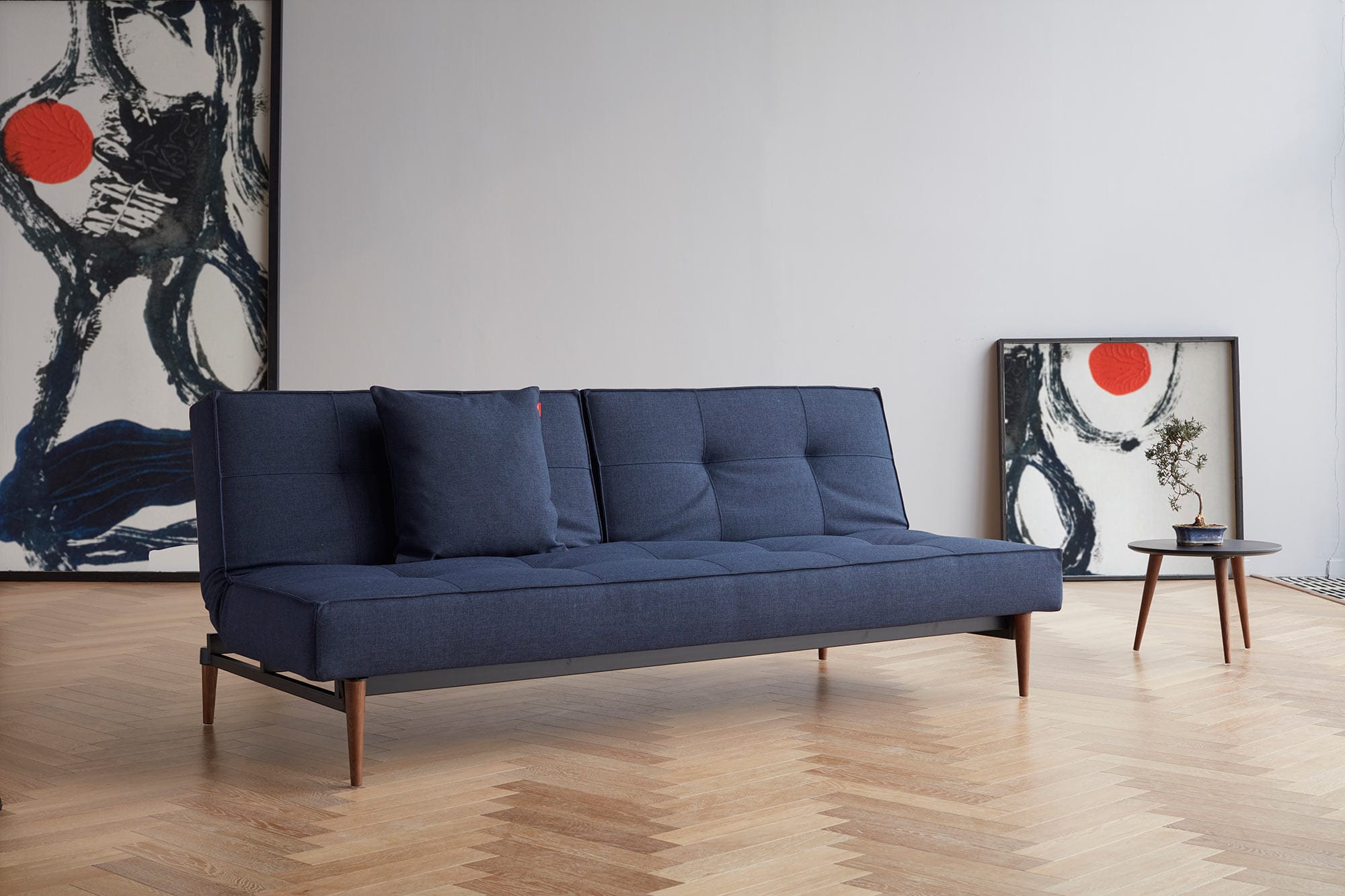 Splitback Sofa Bed w/Black Eik Legs Mixed Dance Blue by Innovation