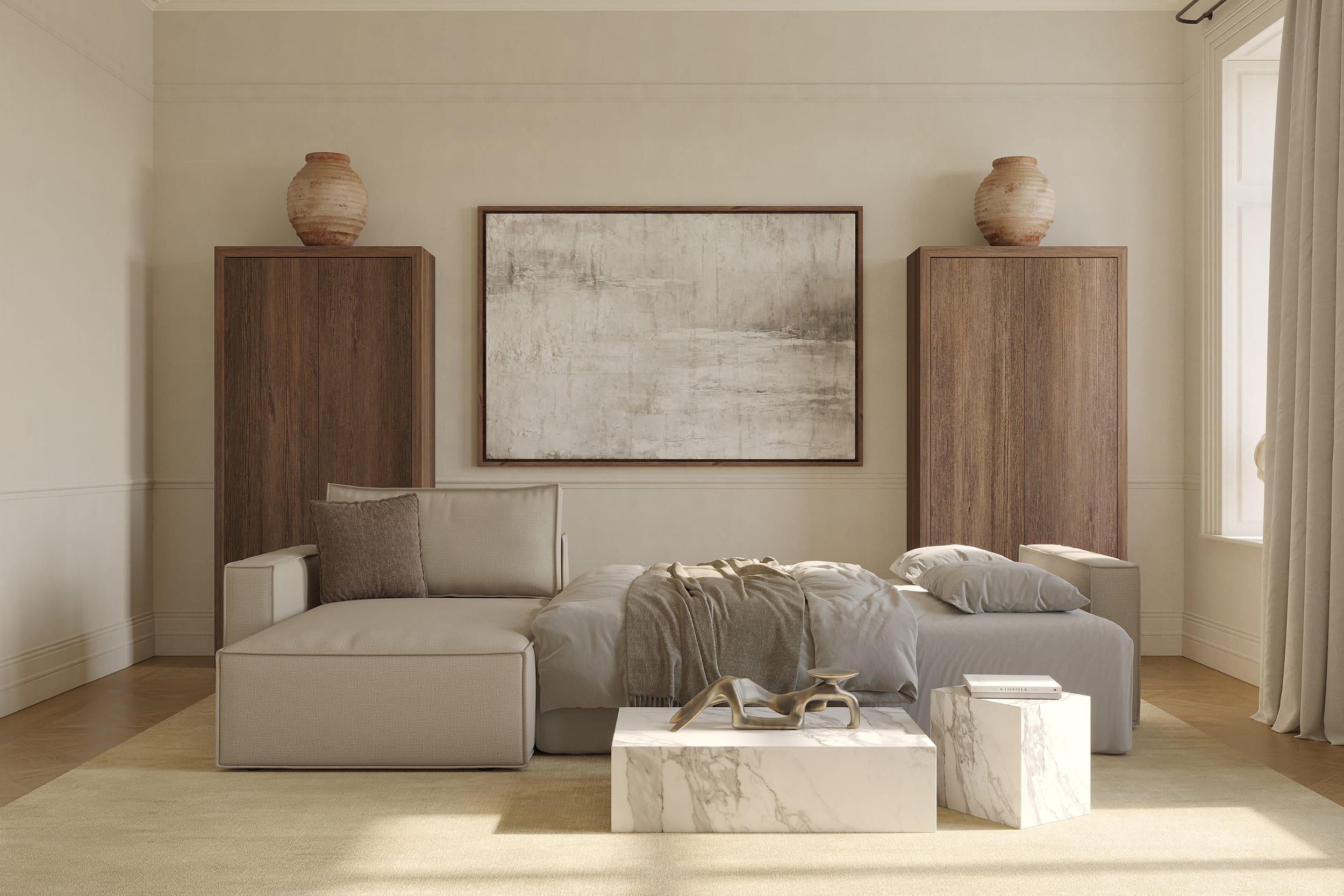 Newilla sleeper sofa storage and cover detail