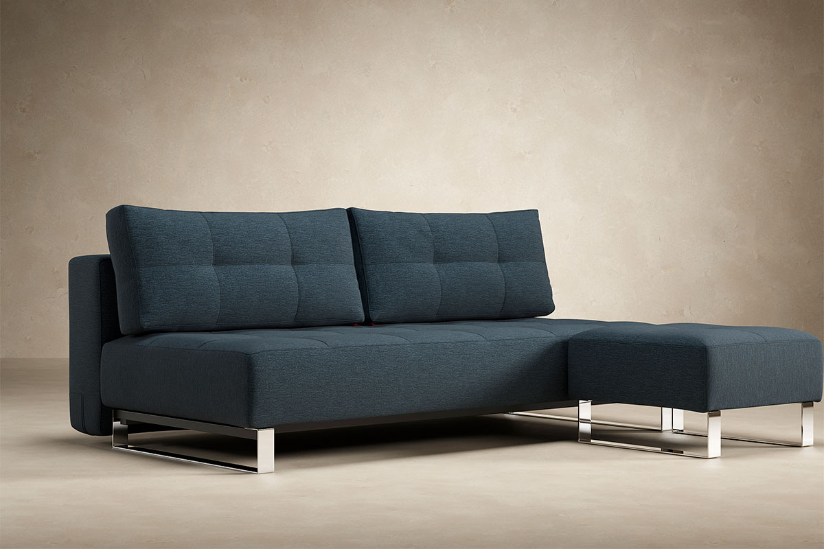 Deluxe Excess ottoman used as a chaise-style extension