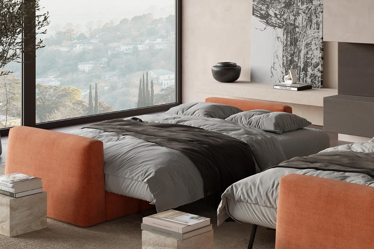 Cone sleeper sofa with under-seat storage