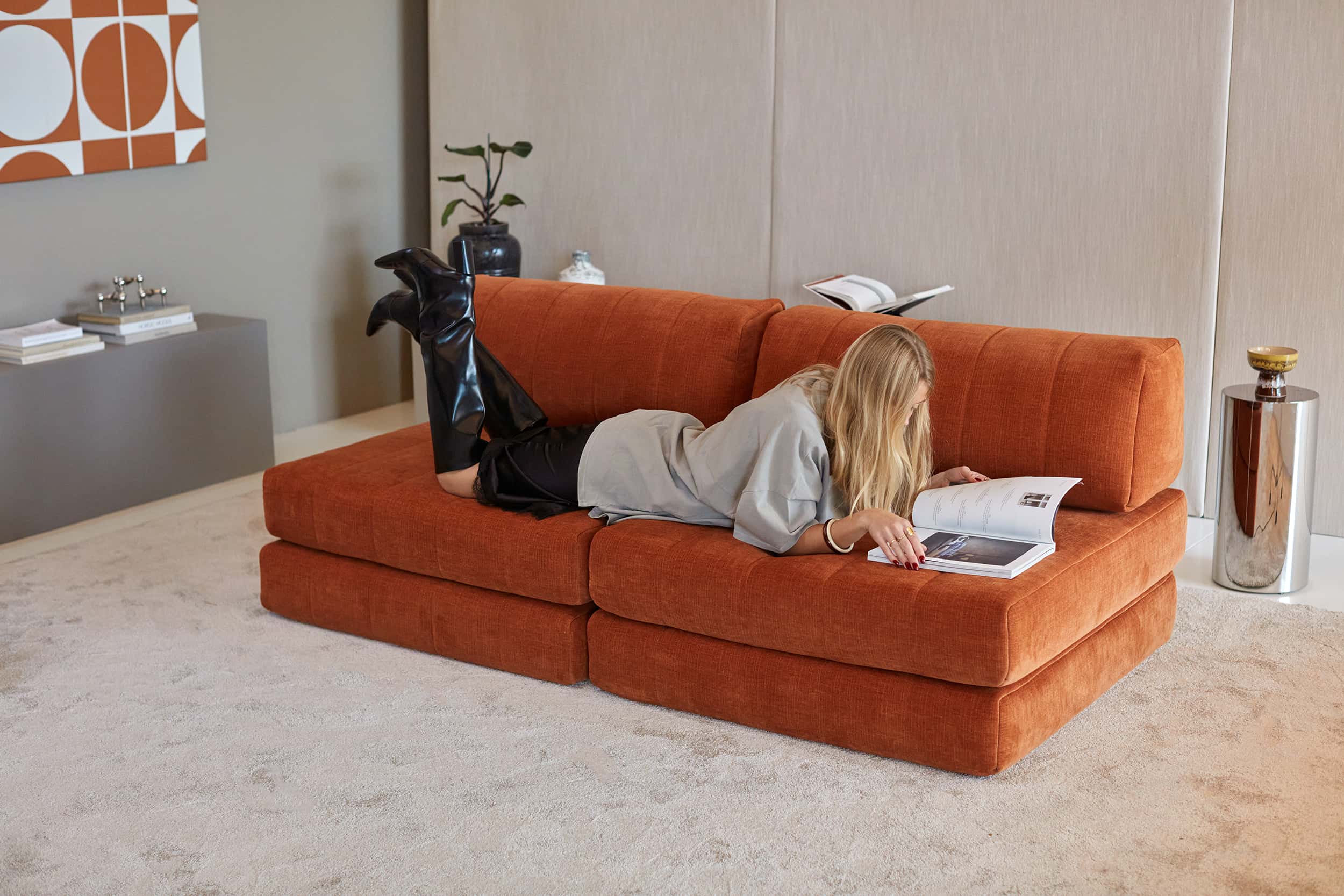 CozyPad Sleeper Sofa in Esina Rust Orange
