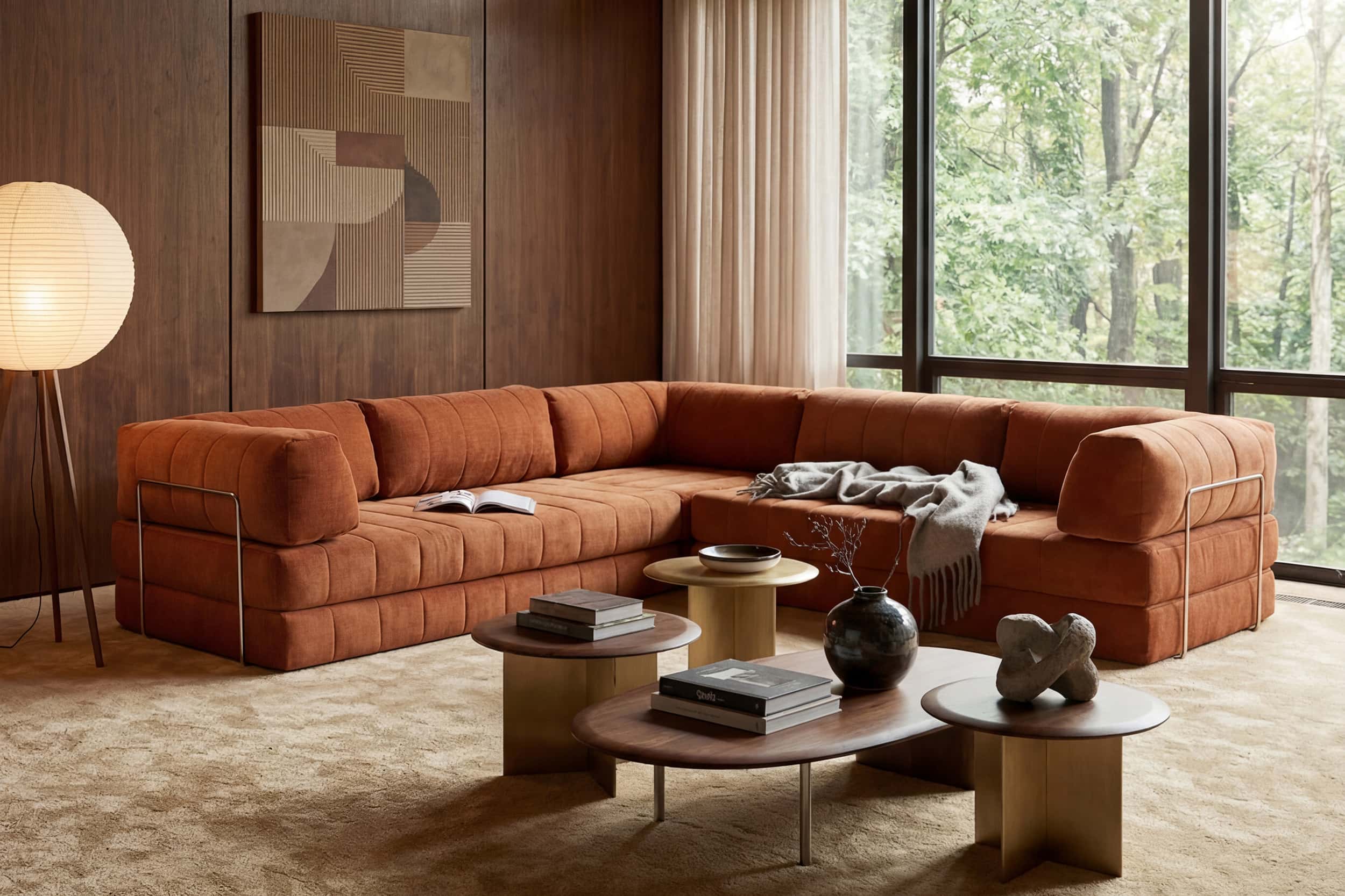 CozyPad Sleeper Sofa Corner with Arms in Esina Rust Orange