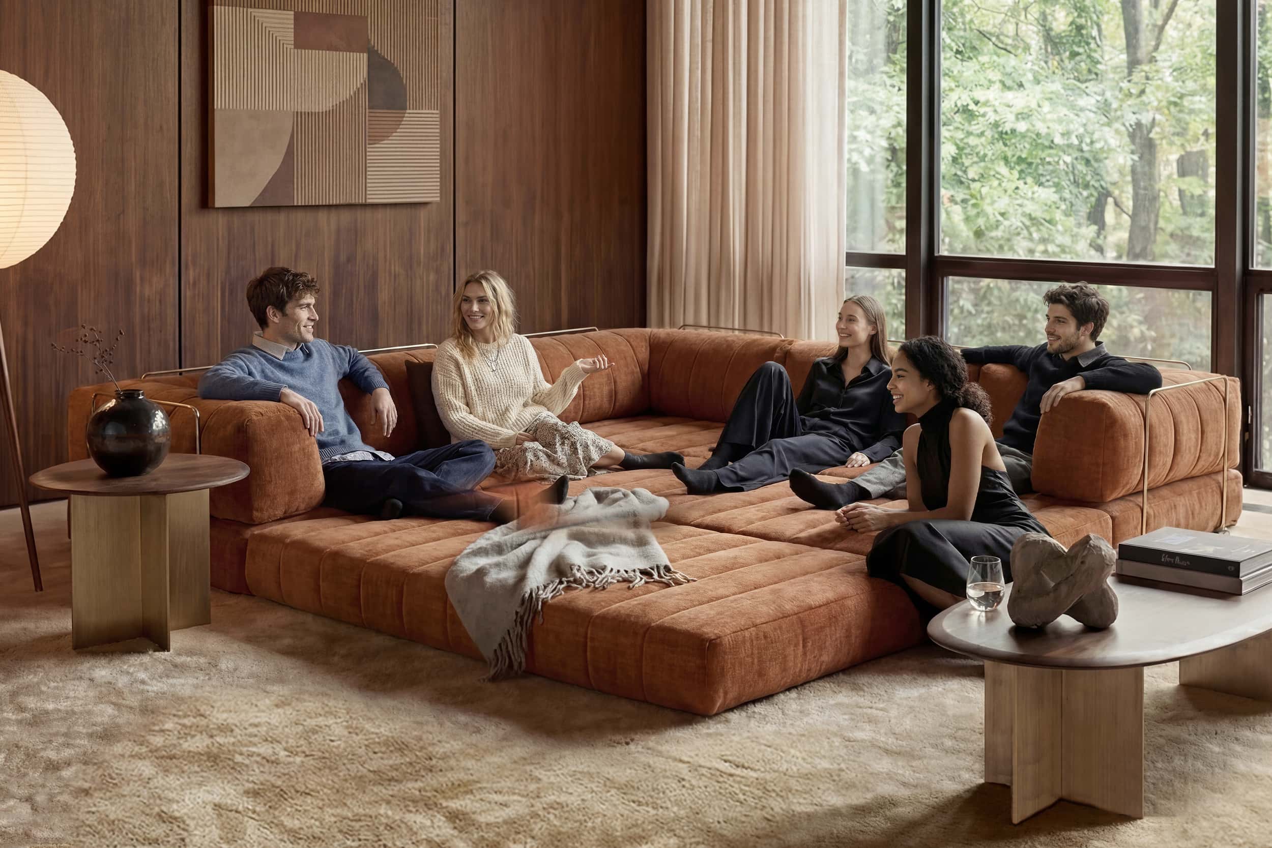 CozyPad Sleeper Sofa Corner with Arms in Esina Rust Orange, lifestyle photo