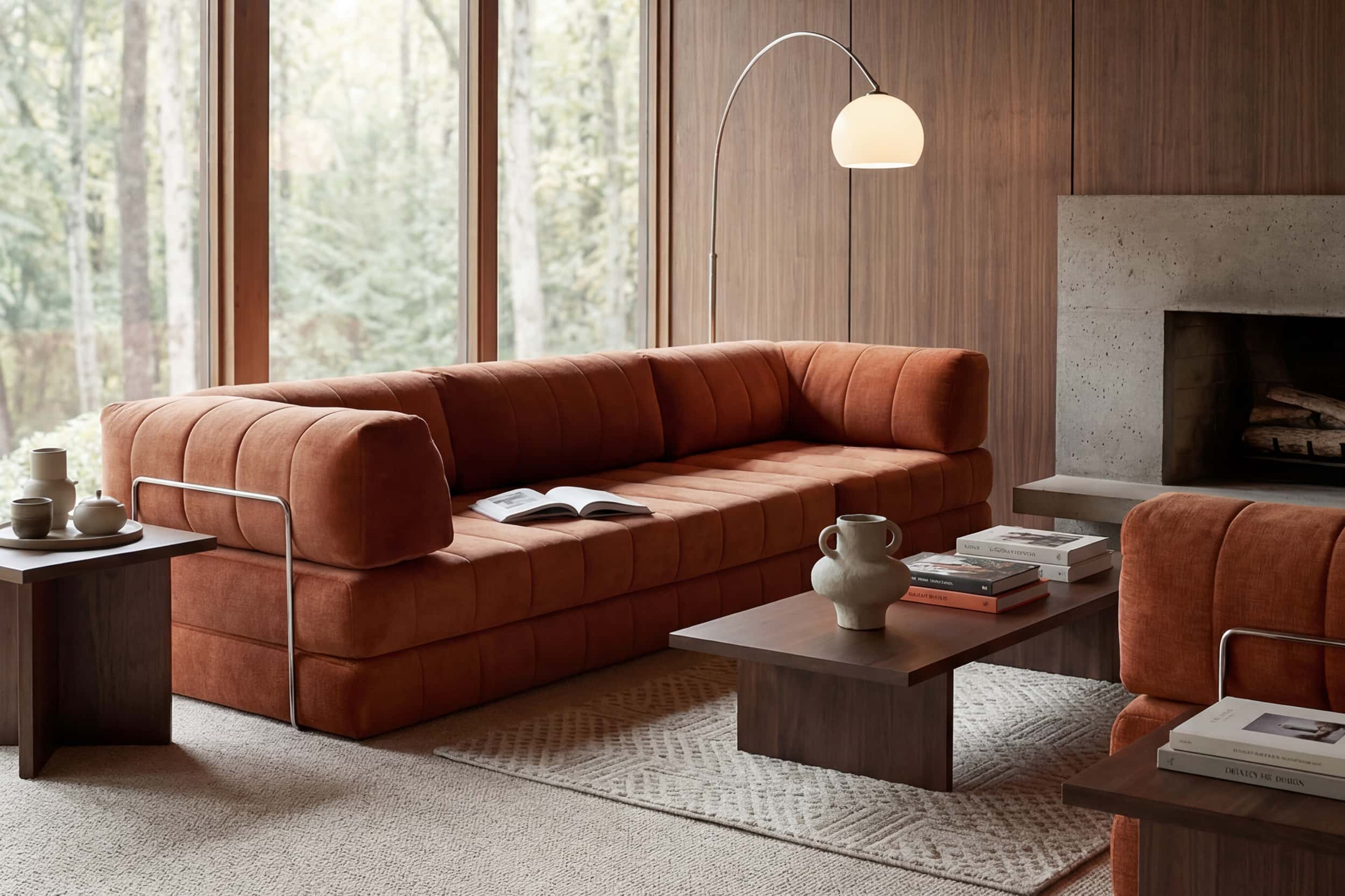 CozyPad Sleeper Sofa Grand with Arms in Esina Rust Orange, lifestyle photo